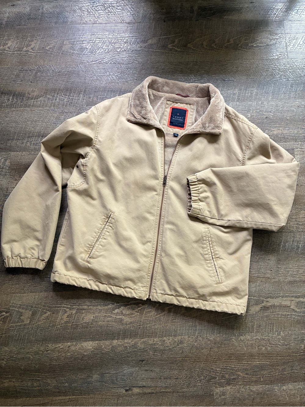 Vintage Tommy Hilfiger tan cotton chore jacket coat reversible fleece Large